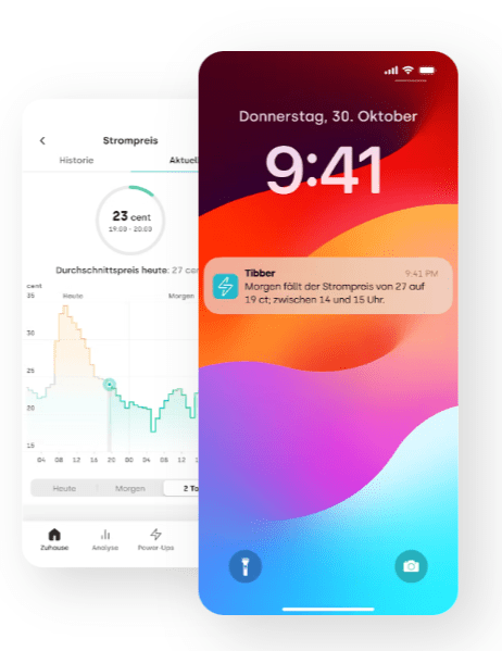 Anzeige in der App: Tibber aktueller Strompreis